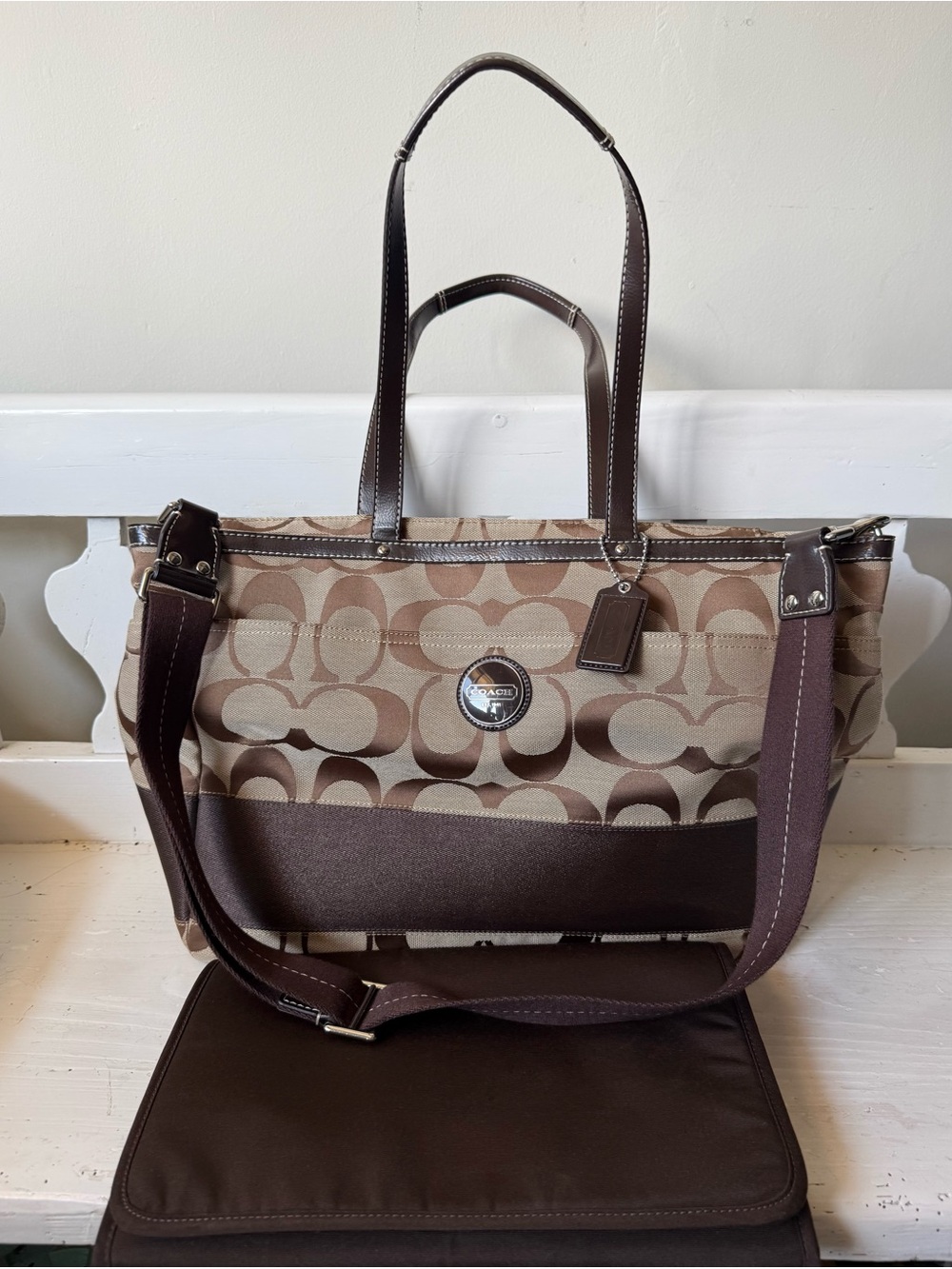 Coach Brown Signature Canvas Duffel Bag Diaper Baby Bag